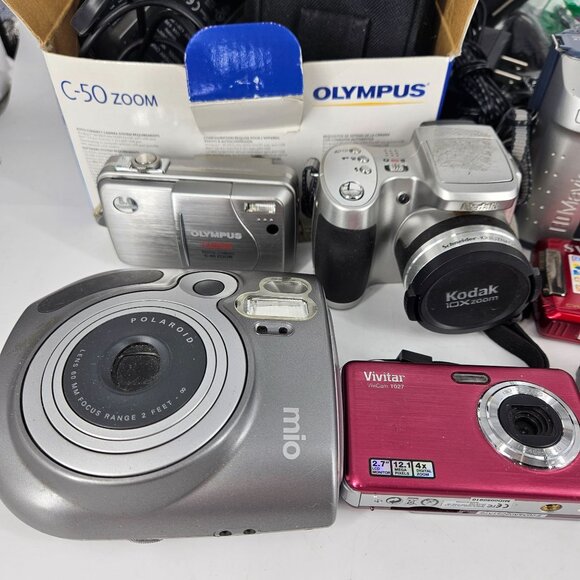 Digital Camera 35mm Video Charger Battery Cords SD Cards Lot 8+ PARTS Repair - Picture 2 of 11